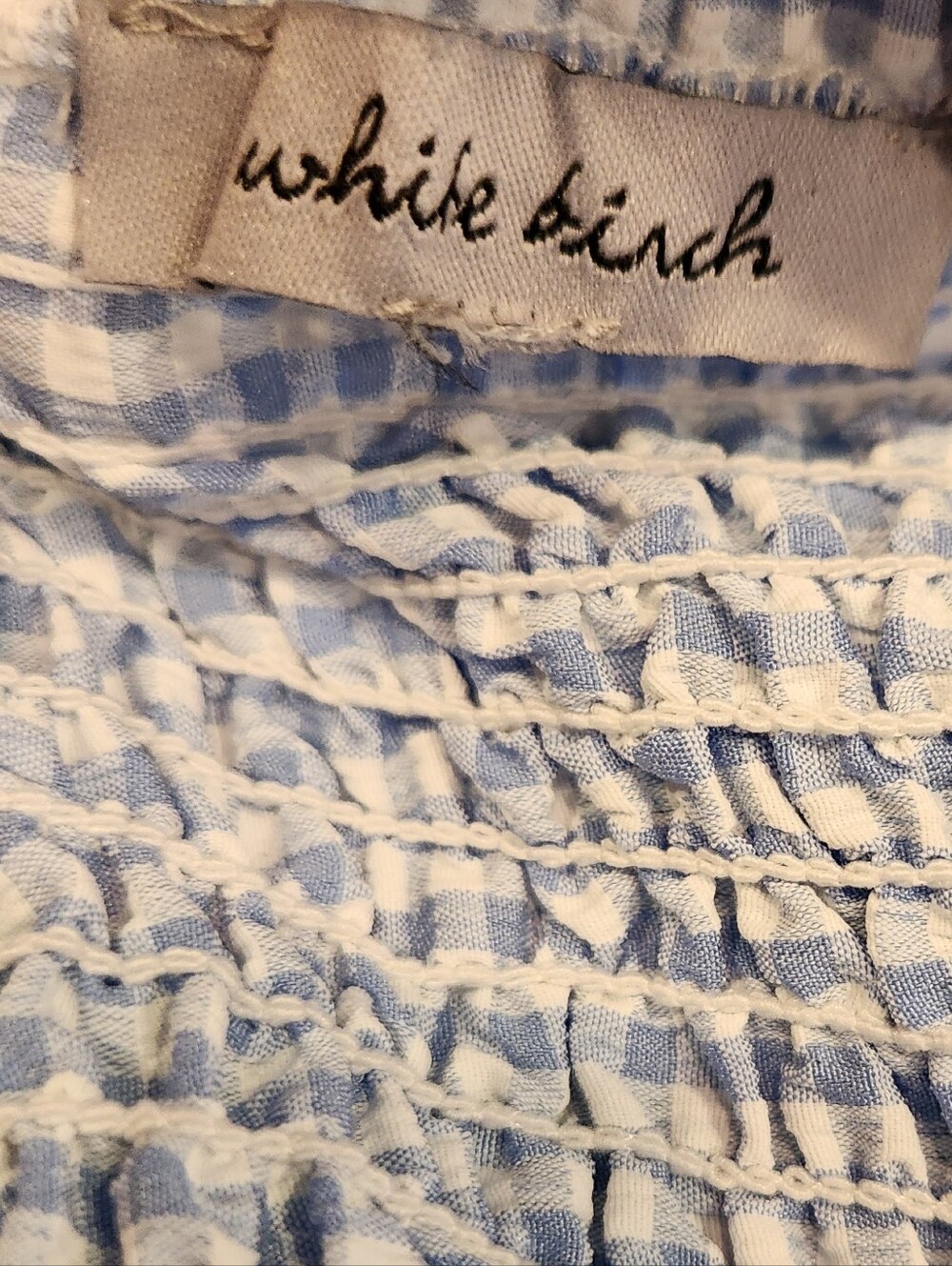 White Birch Light Blue Gingham Smocked Tiered Dress Size 1X Flutter Sleeve Lined - Picture 10 of 13